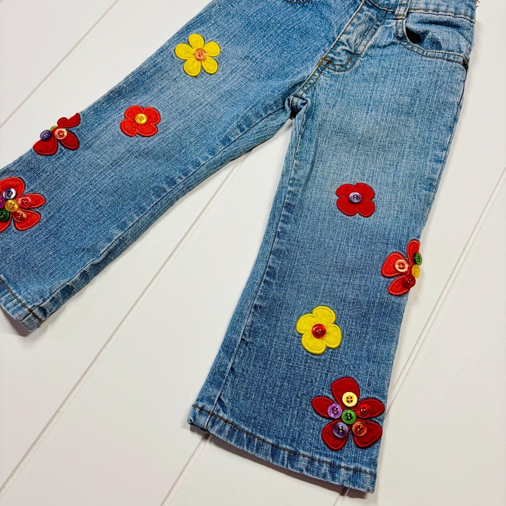 Vintage Y2K Zana Di Flower Power Boho Hippie Flare Jeans, Size 2T - Picture 4 of 14